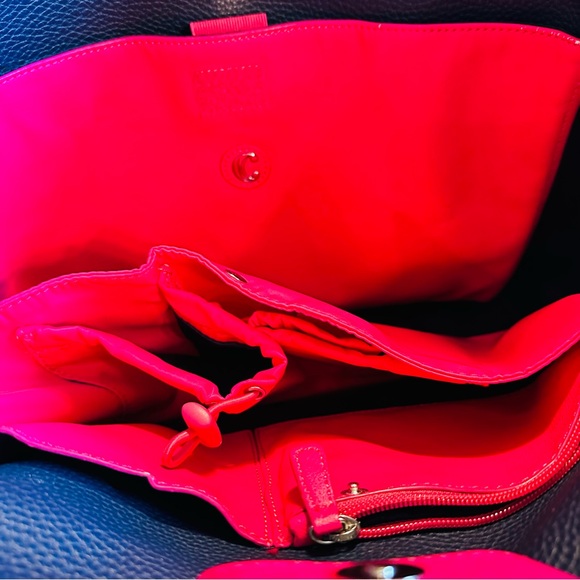 CHARMING CHARLIE LARGE NAVY BLUE TOTE BAG FANTASTIC COND HOT PINK INTERIOR GREAT - Picture 8 of 11